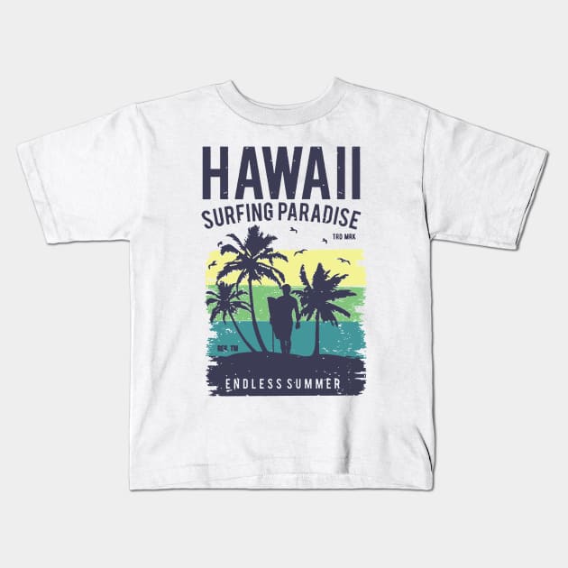 Hawaii Surfing Paradise Kids T-Shirt by JakeRhodes